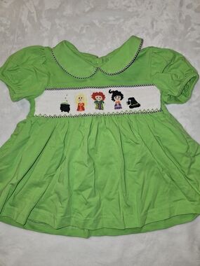 Green Smocked Toddler Dress with Character Embroidery